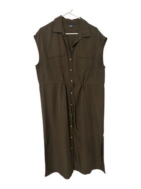 Old Navy Women’s Large Olive Sleeveless Shirt Dress Button Front Midi Dress